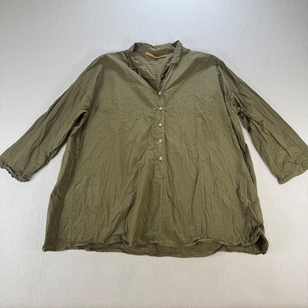 Album Di Famiglia Italy Olive Paper Cotton Oversized Tunic Shirt 3/4 M Boxy
